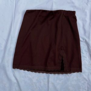high waisted stretchy brown lace trim skirt